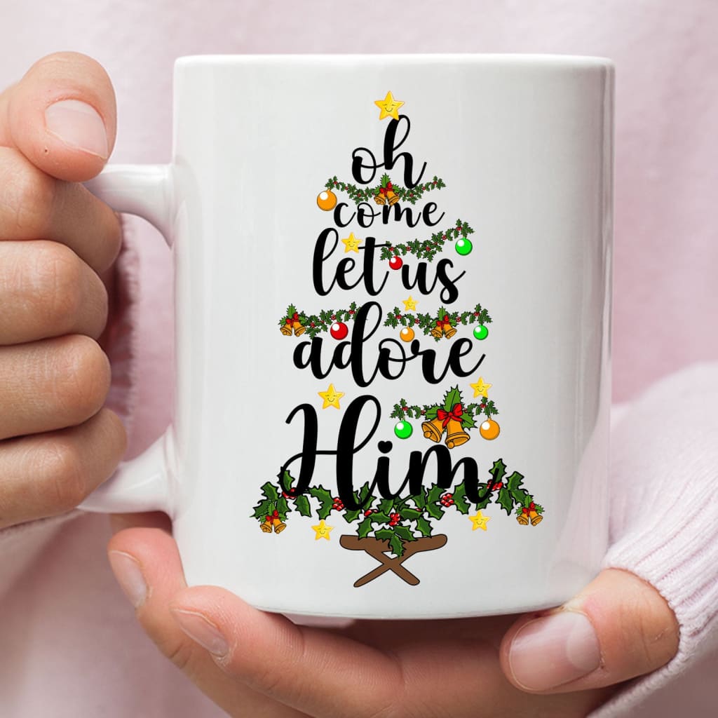 Christian Christmas mugs, Oh come let us adore him christmas coffee mug 11 oz