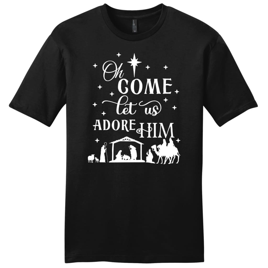 Oh come let us adore Him Christmas men’s Christian t-shirt Black / S