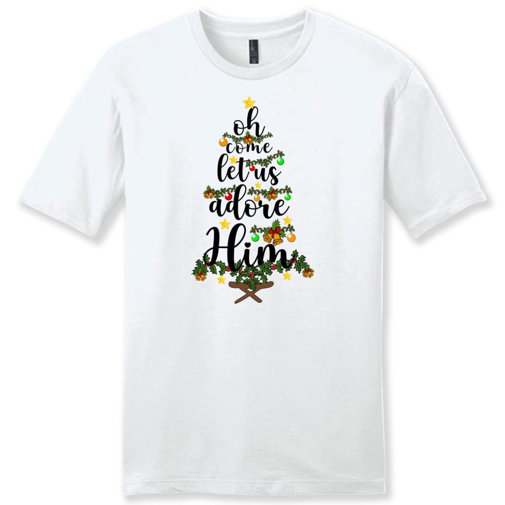 Christian Christmas t-shirts, Oh come let us adore him christmas men’s t shirt White / S