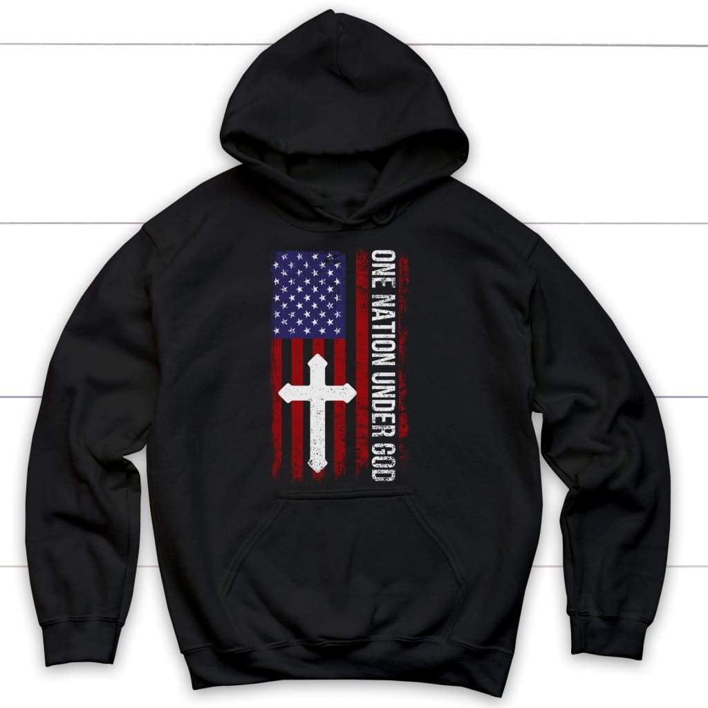 One nation under God American flag Christian hoodie Black / S