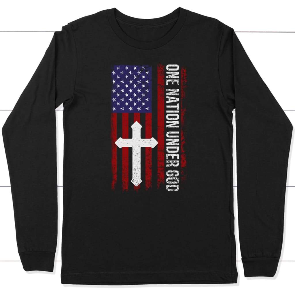 One nation under God American flag long sleeve shirt Black / S