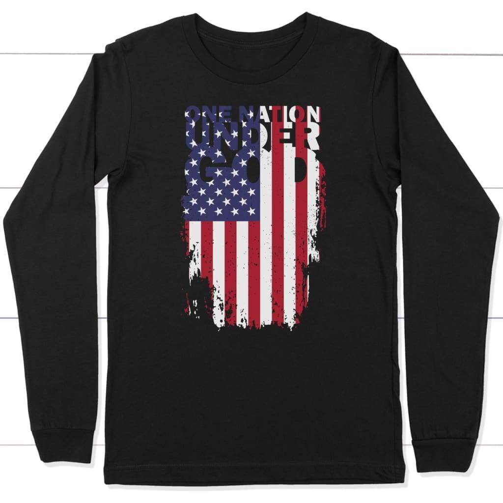 One nation under God and American flag long sleeve shirt Black / S