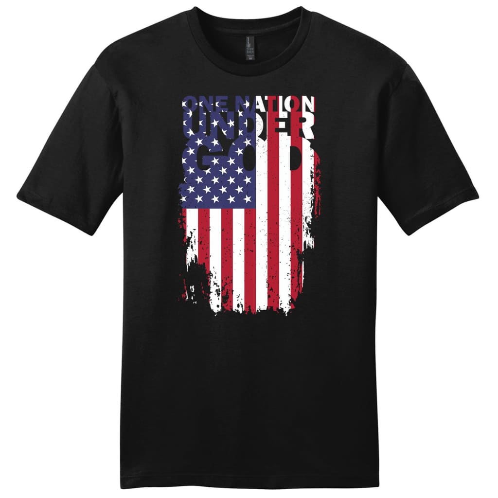 One nation under God and American flag mens Christian t-shirt Black / S