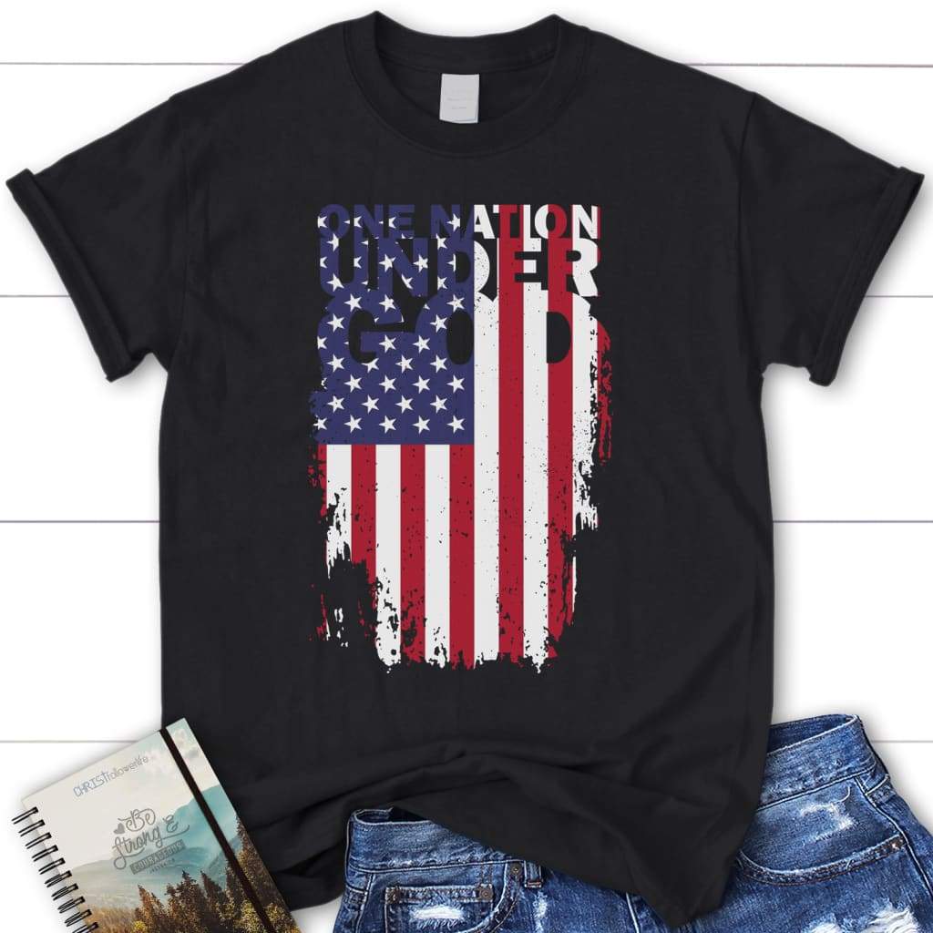 One nation under God and American flag womens t-shirt Black / S