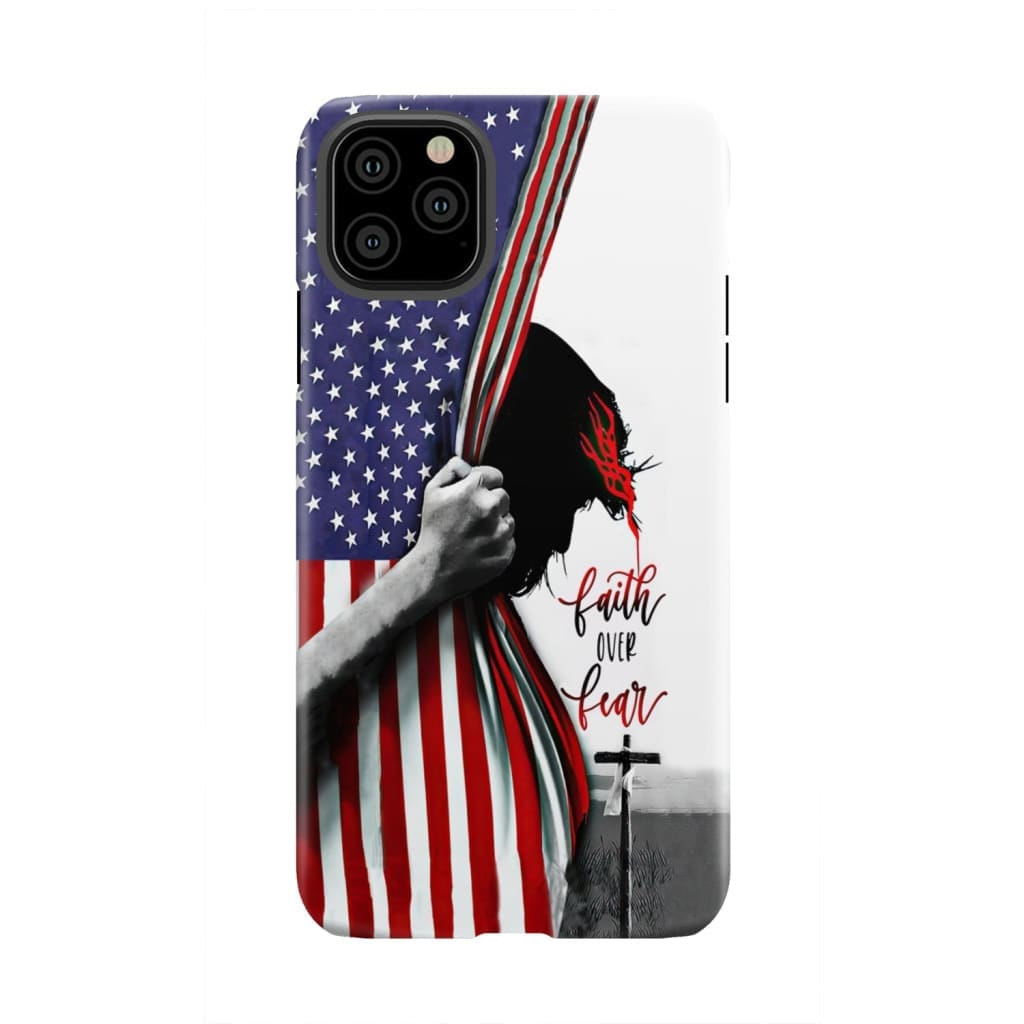 Patriotic Christian phone cases Faith over fear Jesus face American flag phone case