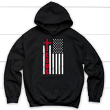 Patriotic hoodies: Jesus word cross with American flag Christian hoodie Black / S