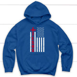 Patriotic hoodies: Jesus word cross with American flag Christian hoodie Royal Blue / S