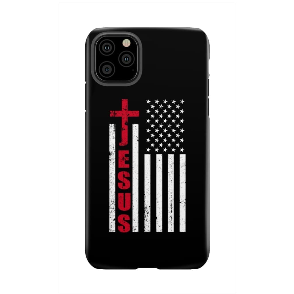 Patriotic phone cases: Jesus word cross with American flag Christian case iPhone 11 Pro Max / Tough
