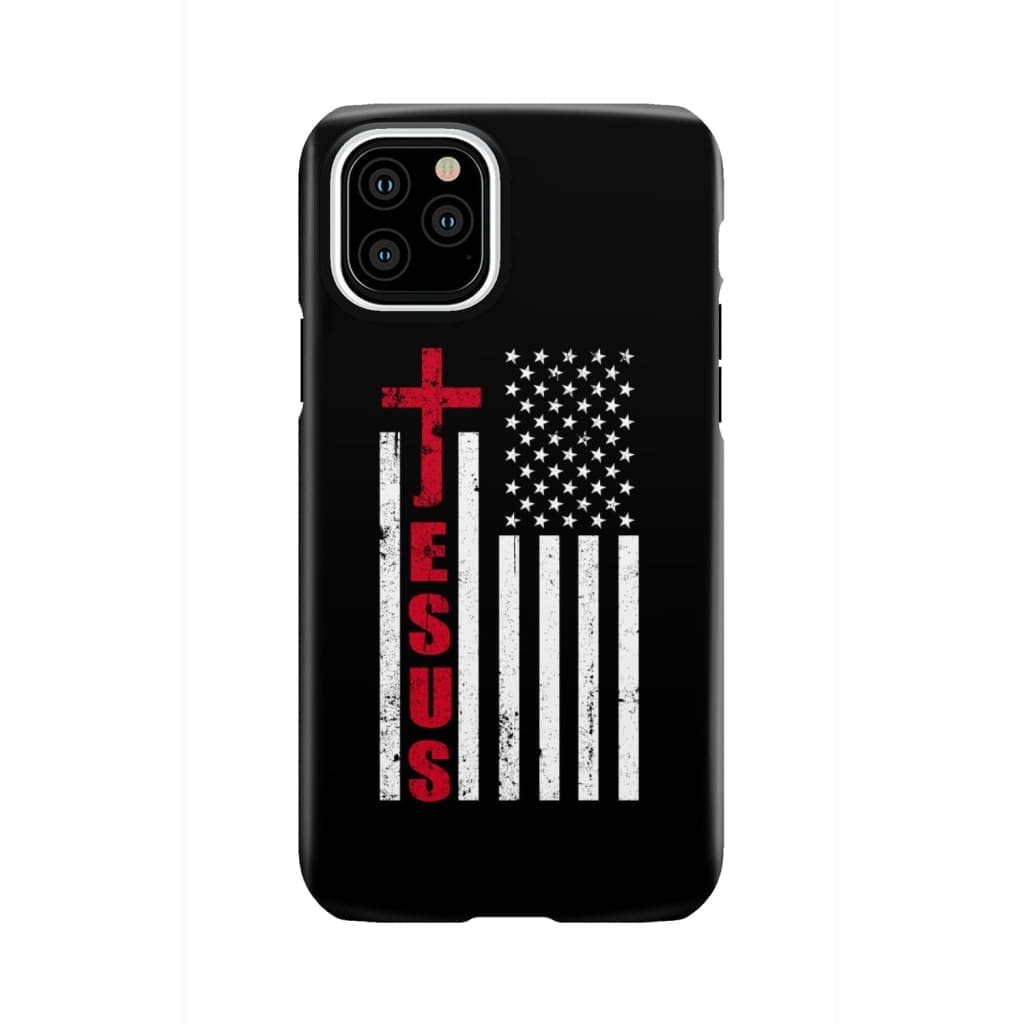 Patriotic phone cases: Jesus word cross with American flag Christian case iPhone 11 Pro / Tough