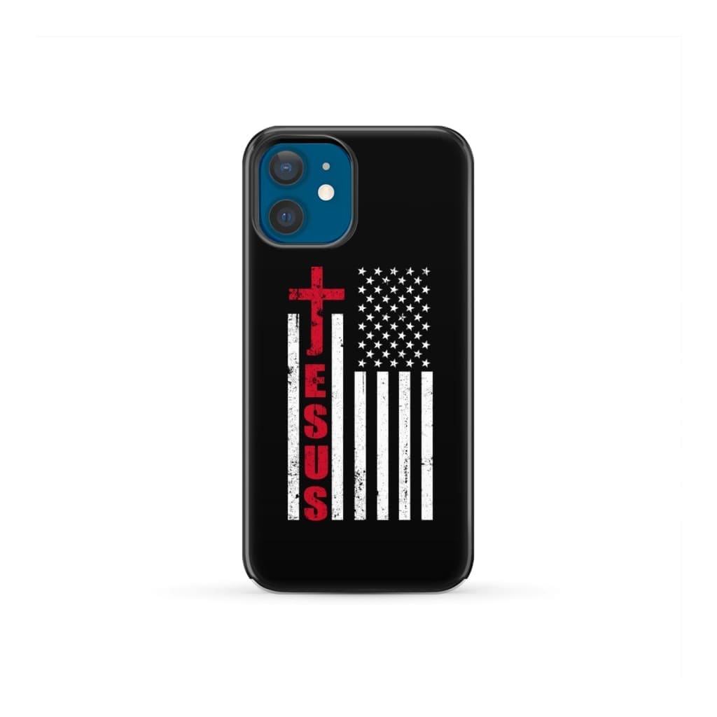 Patriotic phone cases: Jesus word cross with American flag Christian case iPhone 12 Mini / Tough