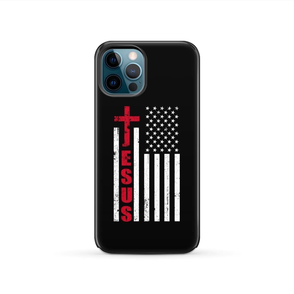 Patriotic phone cases: Jesus word cross with American flag Christian case iPhone 12 Pro / Tough
