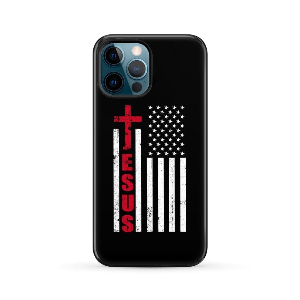 Patriotic phone cases: Jesus word cross with American flag Christian case iPhone 12 Pro Max / Tough