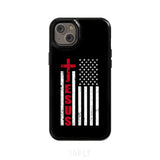 Patriotic phone cases: Jesus word cross with American flag Christian case iPhone 14 Plus / Tough