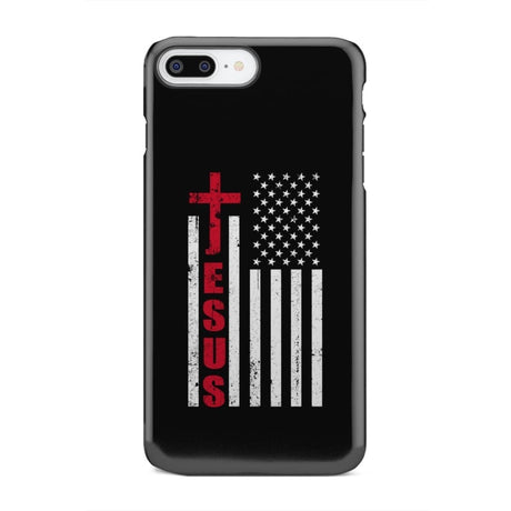 Patriotic phone cases: Jesus word cross with American flag Christian case iPhone 7 Plus / Tough