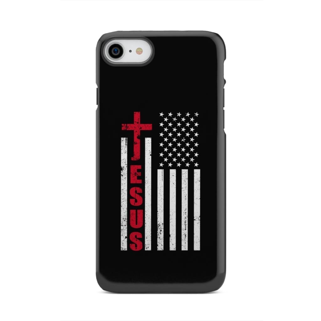 Patriotic phone cases: Jesus word cross with American flag Christian case iPhone 8 / Tough