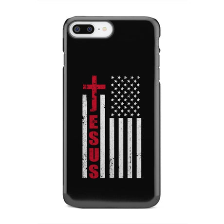 Patriotic phone cases: Jesus word cross with American flag Christian case iPhone 8 Plus / Tough