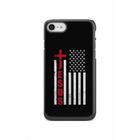 Patriotic phone cases: Jesus word cross with American flag Christian case iPhone SE 2020 / Tough