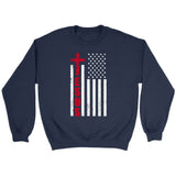 Patriotic sweatshirts: Jesus word cross with American flag Christian sweatshirt Navy / S
