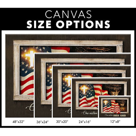 Inspirational "One Nation Under God" wall art canvas with Jesus Christ, a blend of patriotism and faith / size options.