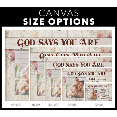 Faith-based wall art with "God Says You Are" and custom photo design, great religious decor for Christian homes - Size options