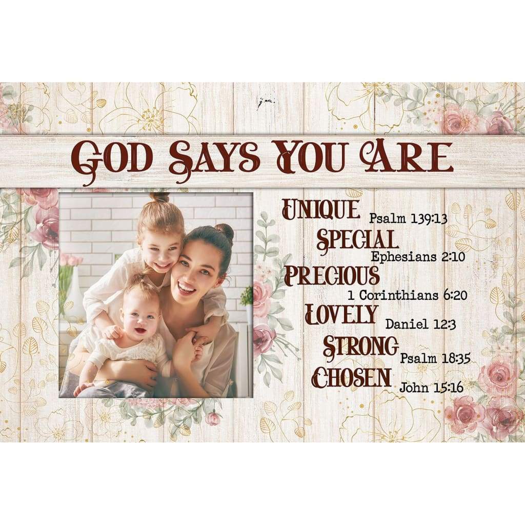 Inspirational canvas print with "God Says You Are" message and custom photo, ideal personalized Christian gift.