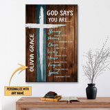 Personalized Christian wall art with "God Says You Are" and custom name, perfect for faith-based gifts.