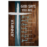 Faith-based personalized wall art with "God Says You Are" and custom name, great for religious gifts.