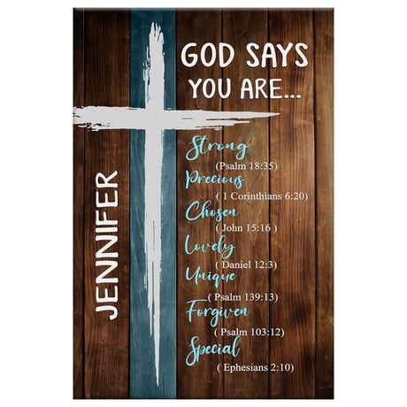 Faith-based personalized wall art with "God Says You Are" and custom name, great for religious gifts.