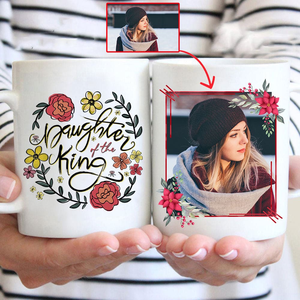 Personalized custom coffee mug Daughter of the king flowers