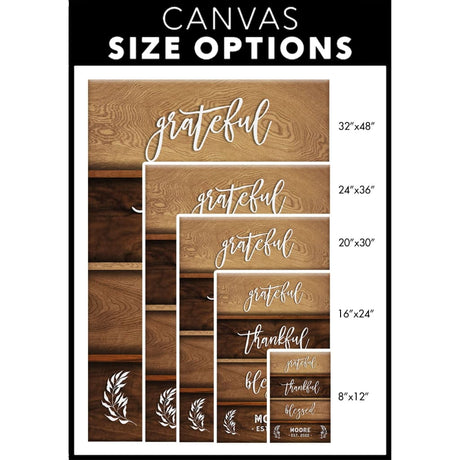 Personalized family name Grateful thankful blessed wall art canvas size options