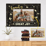 Custom Christian wall art canvas with Psalm 4:7 "You have filled my heart with great joy," rustic frame, and butterflies.