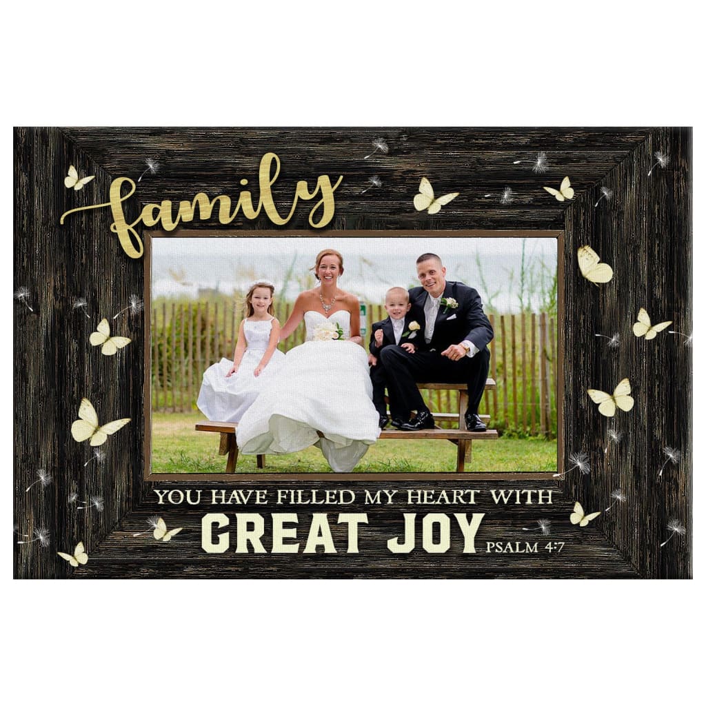 Psalm 4:7 Faith-based wall art canvas with "You Have Filled My Heart With Great Joy" and personalized photo, perfect for home décor.