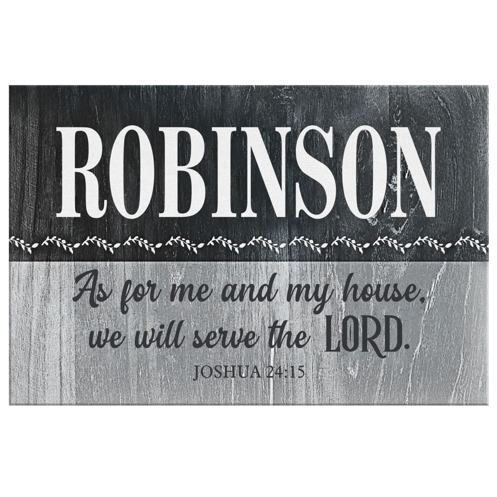 Inspirational wall art with &quot;As For Me And My House&quot; Joshua 24:15 and custom family name, great for religious décor.