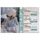 Faith-inspired wall art canvas with "God Says You Are" and your photo, great for religious home décor.