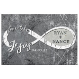 Customizable "Love Like Jesus" wall art with names and date, great for religious home decoration.