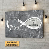 Christian wall art canvas featuring "Love Like Jesus" with personalized names and date, ideal for faith-inspired décor.