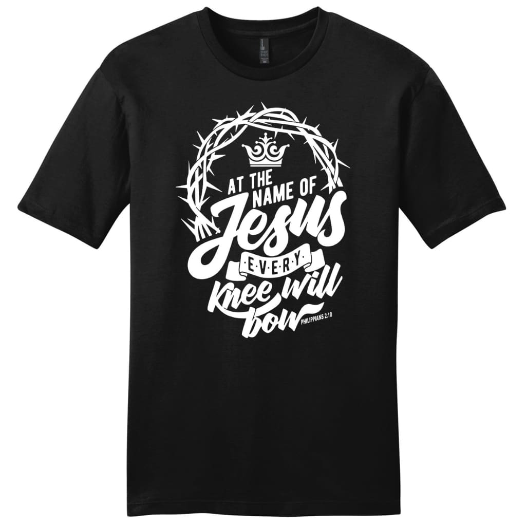 Philippians 2:10 at the name of Jesus every knee will bow mens Christian t-shirt Black / S