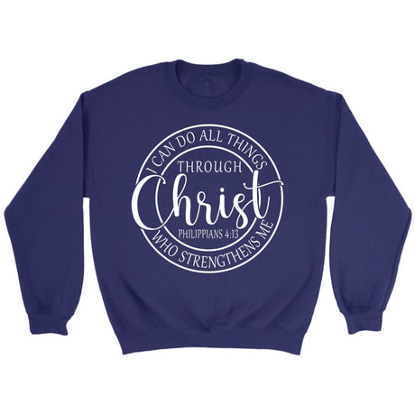 Philippians 4:13 sweatshirt: I can do all things through Christ Christian sweatshirt Purple / S