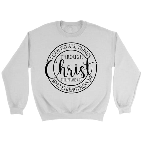 Philippians 4:13 sweatshirt: I can do all things through Christ Christian sweatshirt White / S