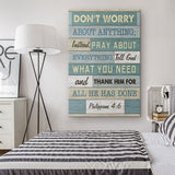 Faith-based canvas print with Philippians 4:6, great religious gift for scripture-inspired home decor, for bedroom.