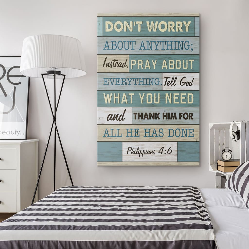Faith-based canvas print with Philippians 4:6, great religious gift for scripture-inspired home decor, for bedroom.