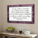 Philippians 4:8 wall art with "Whatever is true, whatever is noble," purple border, ideal Christian gift and decor.