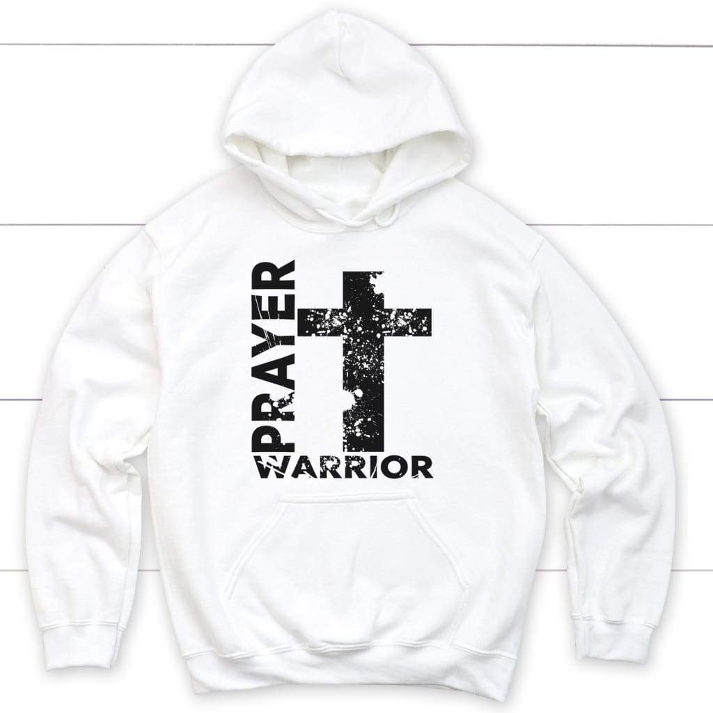Prayer warrior big cross Christian hoodie White / S