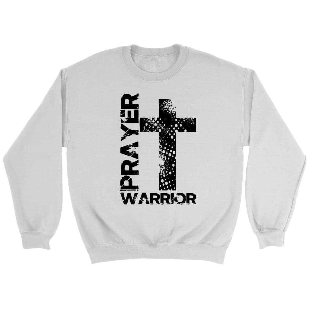 Prayer warrior big cross Christian sweatshirt White / S