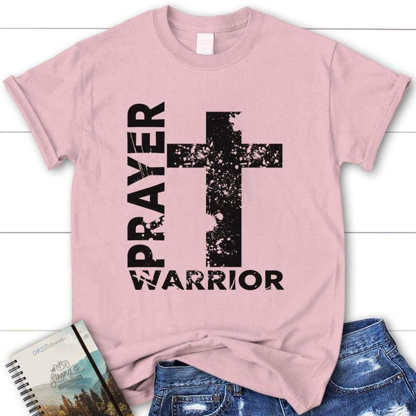 Prayer Warrior Big Cross Womens Christian T-shirt, Prayer T shirts ...