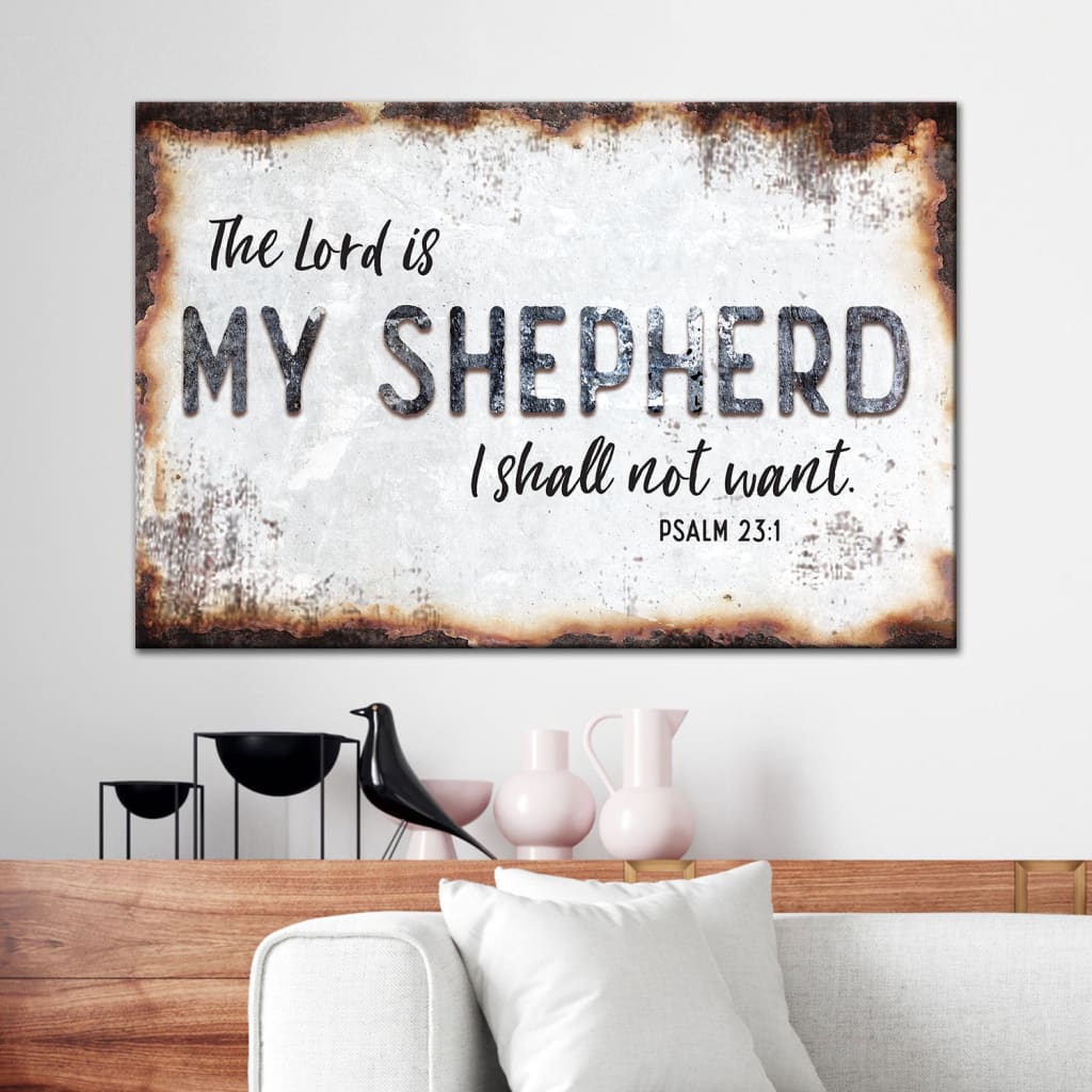 Psalm 23:1 The Lord is my shepherd wall art canvas Bible verse wall art decor Brown / 12 x 8