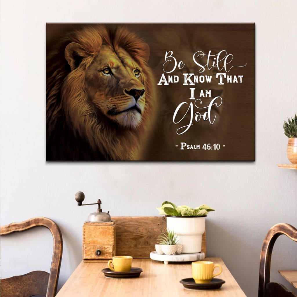 Lion Of Judah Psalm 46:10 Be still and know that I am God canvas wall art Brown / 12 x 8