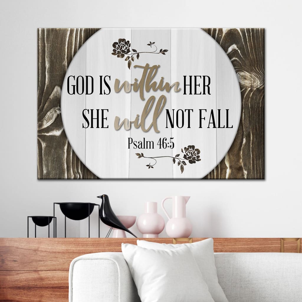Psalm 46:5 God is within her she will not fall wall art canvas print Brown / 12 x 8
