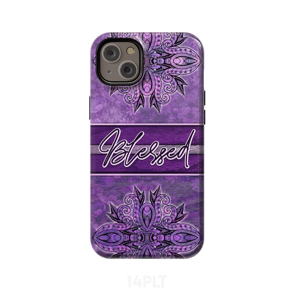 (Purple) Blessed phone case - Christian iPhone 14 Plus / Tough