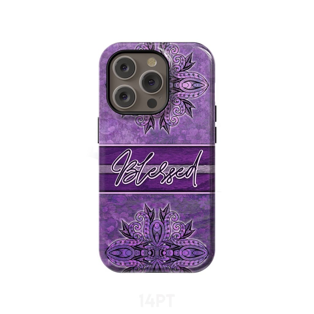 (Purple) Blessed phone case - Christian iPhone 14 Pro / Tough